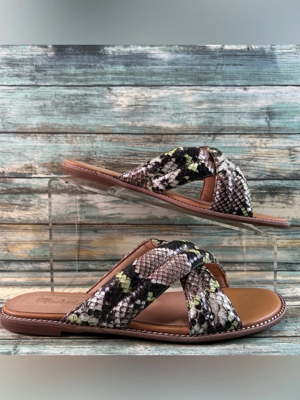 MADEWELL Skyler Slide Sandal Womens 8 Snake Print Leather Flat Casual Slip Ons